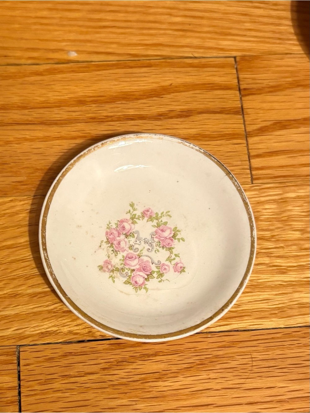 Butter Pat with Pink Floral Design and Gold Rim